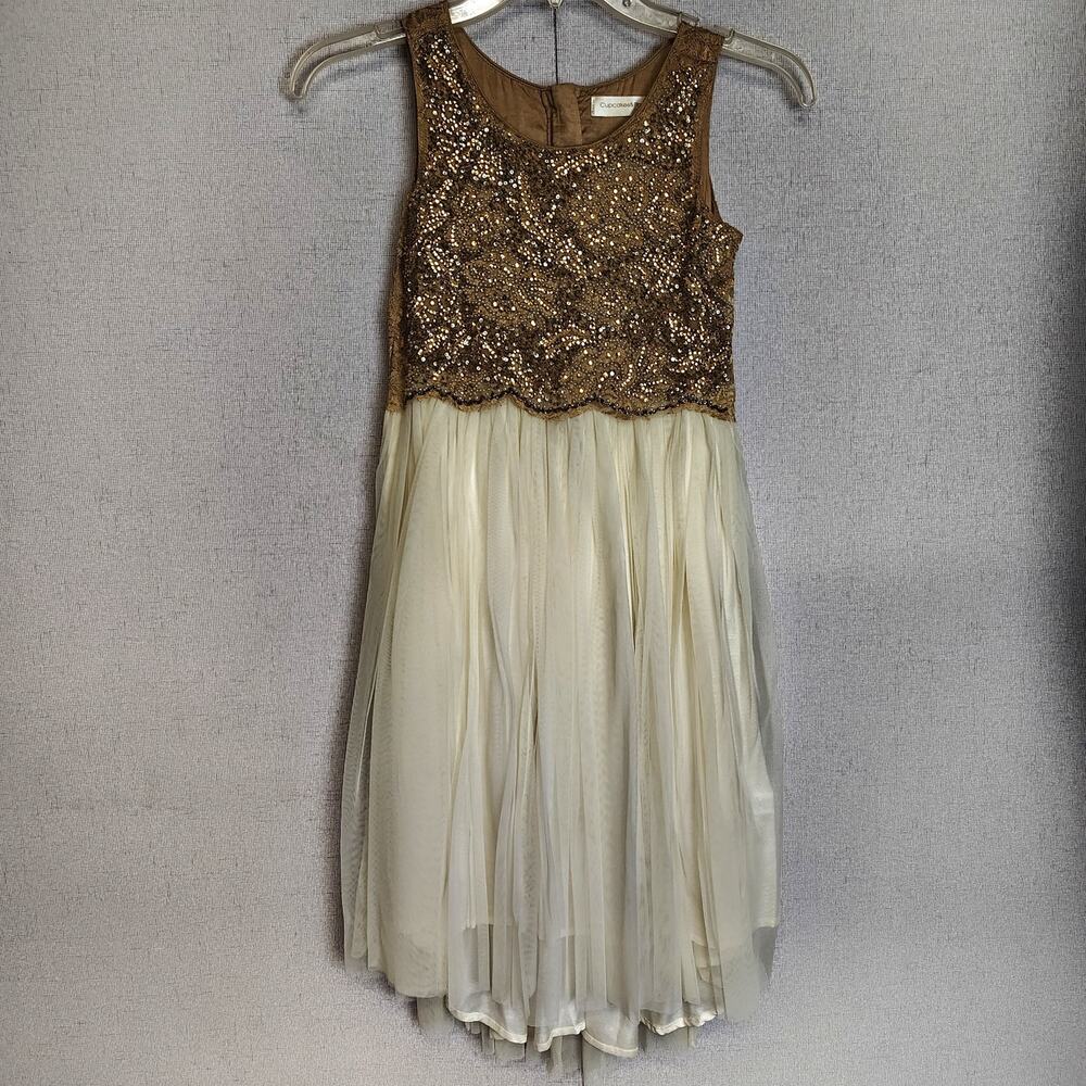 Cupcakes & Pastries Girls Size 8 Gold Sequin Ivory Tulle Formal Party Dress